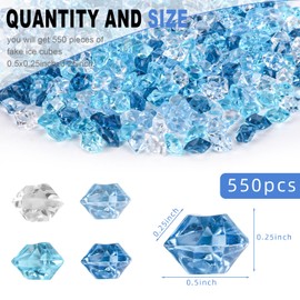 DomeStar 550PCS Mixed Blue Vase Fillers, Acrylic Fake Crushed Ice Rocks Fish Tank Vase Centerpiece Party Table Scatter Props Display
