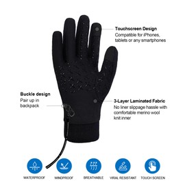 DEXFUZE Waterproof Gloves by DexShell for Running Cycling Merino Wool Inner Flexible & Dexterous for Men and Women StretchFit 2.0, Black, Unisex X Large