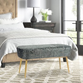 Homebeez 35" Length Velvet Bedroom Bench, End Bed Ottoman Bench with Golden Metal Legs, Dressing Chair for Entryway Living Room (Colorful Black)