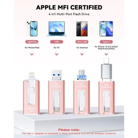 MFi Certified 256GB Flash Drive for iPhone iPad, Photo Stick for External Memory Storage, Easily Back Up and Save Photos, USB Memory Stick Thumb Drive for iPhone/iPad/Android/PC (Light Pink, 256GB)