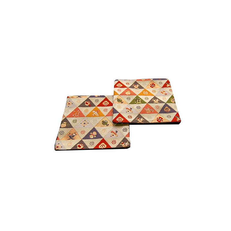 Japanese Style Brocade Kimono Coasters Set of 2 (Harazukushi)