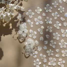 4 Sheets Flower Nail Stickers Spring Nail Art Stickers Blue White Pink Yellow Flower Nail Decals 5D Self-Adhesive Nails Supplies Aurora Nails Design Decoration Accessories for Women and Girls