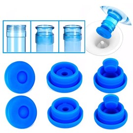 5 Gallon Water Jug Cap Reusable - Non-Spill 55mm Water Bottle Caps,Silicone Replacement Cap Lids Anti Splash 6 Pack