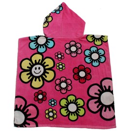 Poncho Buddy Smile Pink Flower Childs Hooded Beach Bath Swim Towel UPF 50+