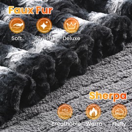 WOOMER Heated Blanket King Size 100" x 90", Electric Blanket with Dual Controls, 0.5-12 Hours Timer & 10 Heating Levels, ETL Certified, Black Grey Flowers Patterns Faux Fur & Sherpa, Machine Washable