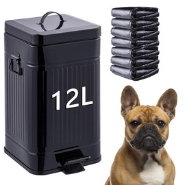 Umtiti Dog Poop Trash Can with Lid for Outdoors，12-Liter Trash Can with 200PCS Black Plastic Bags, Pet Waste Container，Black+200BK