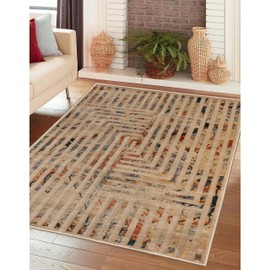 SUPERIOR Indoor Area Rug or Runner, Patchwork Rustic Leaves Floor Decor, Soft Plush Rugs for Living Room, Office, Kitchen, Dining, Aesthetic Home Accessories, Zelder Collection 5ft x 8ft - Ivory
