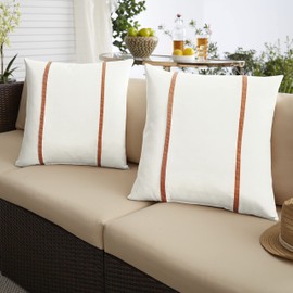 Sorra Home x Sunbrella - Indoor/Outdoor Square Pillows (Set of 2), Canvas Natural Ivory & Rust Orange