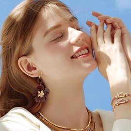 Solighter Bohemian Acrylic Flower Stud Earrings for Women Resin Flower Petal Statement Dangle Drop Earrings for Sister Mom Lover (Brown)