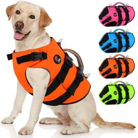 Dogcheer Dog Harness Life Jacket, High Buoyancy Neoprene Dog Life Vest for Swimming Boating, Adjustable Puppy Swim Vest Reflective Pet Float Vest for Small Medium Large Dogs - Orange, L
