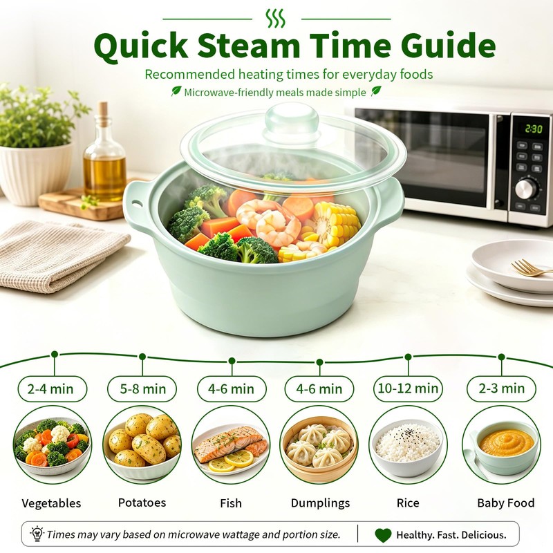 Collapsible Silicone Microwave Vegetable Steamer, 42oz Microwave Steamer with Lid