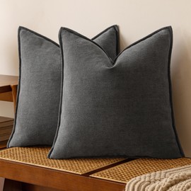 VOILYBIRD Pack of 2 Decorative Accent Throw Pillow Covers, Modern Pillow Covers on Couch Sofa Bed, Faux Leather Design Chenille for Living Room Home Decor, 18x18 Inch, Grey