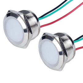 22mm 12V-24V Two Colors Metal LED Indicator Light, Waterproof Common Cathode Dual Color Led Signal Lamp, Red and Green LED in 1 with Wires to Indicate The Power Supply Status 2Pcs