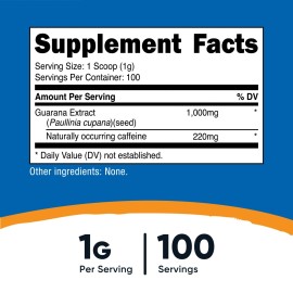 Nutricost Guarana Powder 100 Grams - GMO Free and Gluten Free