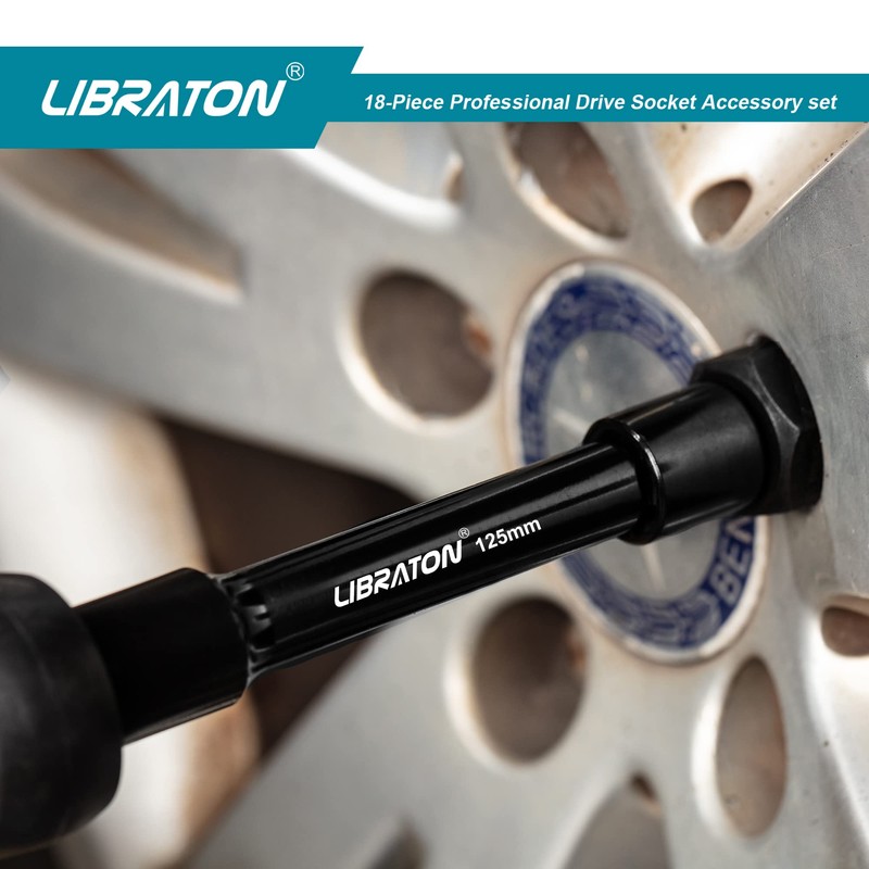 LIBRATON Socket Extension and Ratchet Set 18PCs - Impact Socket