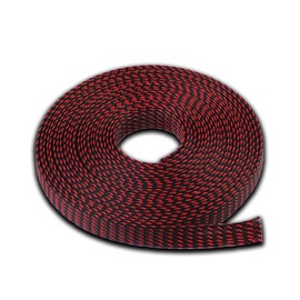 Cable Management Cord Organizer Protector Wire Loom 3/8" Inch 5 FT Black Red Braided Cable Organizer Expandable Cord Cover