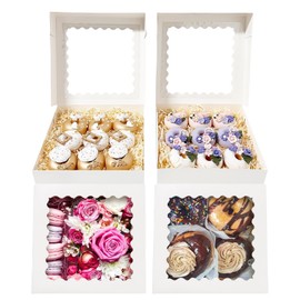 Bakepacker 55pcs White Pie Boxes 8x8x2.5 inches Easy Assemble Macaroon Bakery Boxes Cookie Boxes with Window for Bakery (Auto-pop Up)