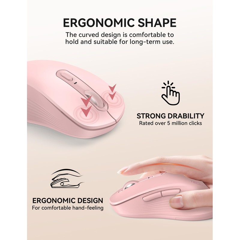 TECKNET Classic Wireless Mouse, Tri-Mode Bluetooth 5.0/3.0 & 2.4G Laptop