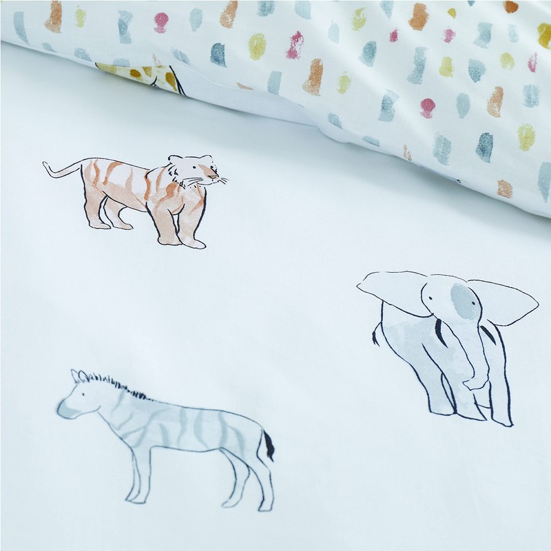 Bianca Zoo Animals Cotton Double Fitted Sheet White