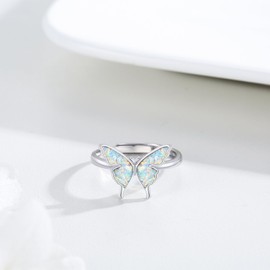 CUOKA MIRACLE Opal Butterfly Ring 925 Sterling Silver Butterfly Open Adjustable Ring Exquisite Cute Butterfly Jewelry Rings Butterfly Rings for Women Anniversary Birthday Jewelry Gifts for Women,