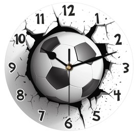 Peaom 3D Soccer Ball Wall Clock Battery Operated 10 in Round Wall Clocks Slilent Non Ticking Quartz Analog Clock for Bedroom Kids Living Room Classroom Decor