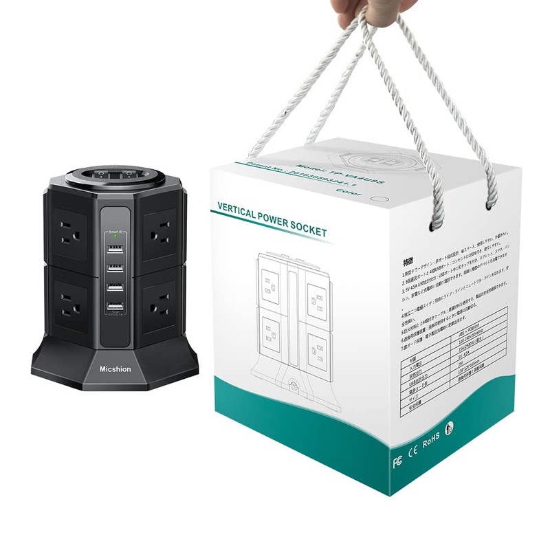Micshion Tower Vertical Outlet 2 Bipolar Switches AC 8 USB