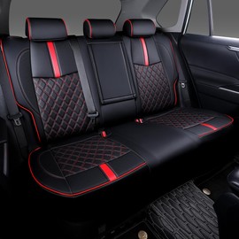 OURPLOT Custom Fit RAV4 Seat Covers for Toyota RAV4 Hybrid LE,XLE 2019-2025 Full Coverage Waterproof Breathable Leather Car Seat Covers Full Set (Black with Red Trim)