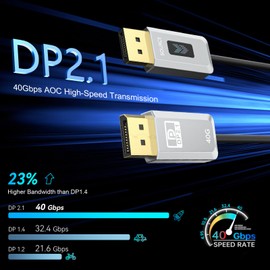 Fiber Optic DisplayPort 2.1 Cable, DP 2.1 Cable[16K@30Hz, 8K@60Hz, 4K@240Hz], 40Gbps Display Port Cord AOC Support UHBR10/HDR/HDCP, FreeSync G-Sync for Gaming Monitor 4090 Graphics Card, 3.3FT