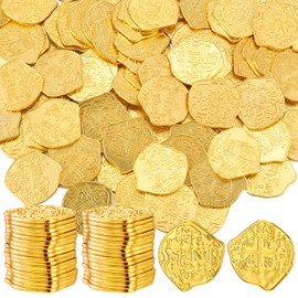 Hanaive 200 Pcs Metal Pirate Coins Set, Pirate Gold Coins Treasure Chest Spanish Doubloon Fake Coins Tokens for Boys and Girls Board Games Pirate Party Cosplay (Gold)