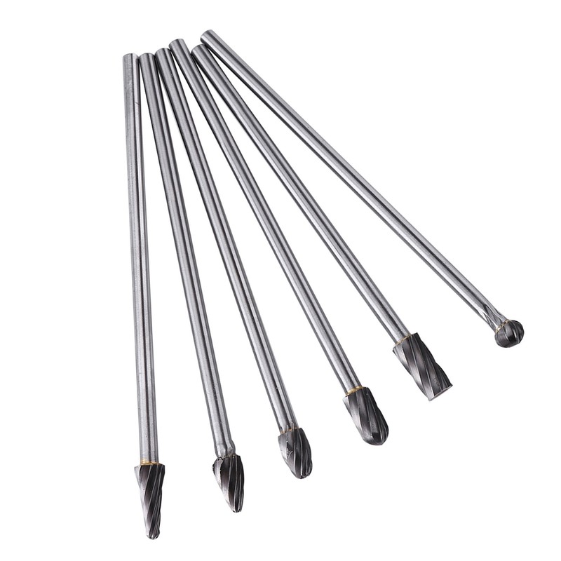 6pcs Tungsten Carbide Aluminum Rotary Files Burr Set 6mm Shank