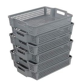 Gloreen Grey Plastic Storage Basket, A4 Paper File Document Letter Tray Organizer Baskets, 6 Packs