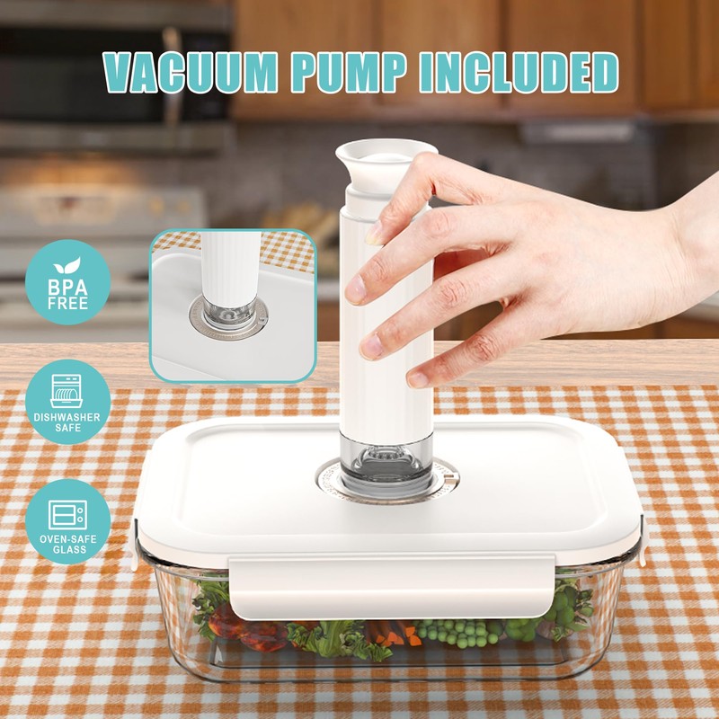 Domsanistor Vacuum Seal Glass Food Storage Containers, 3pcs Containers with