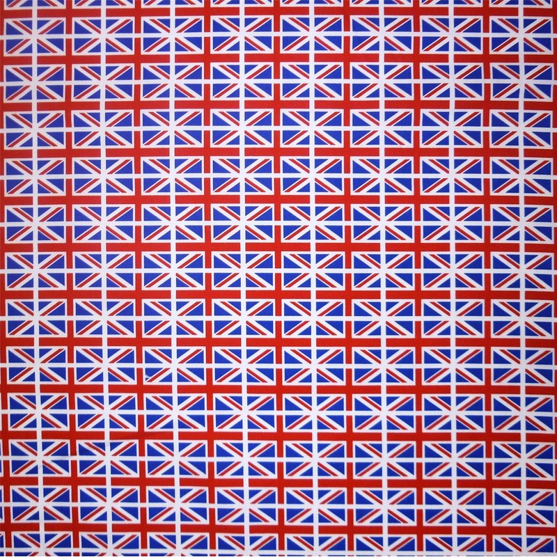 White 100% Cotton with Medium Union Jack Flags (Per Metre)