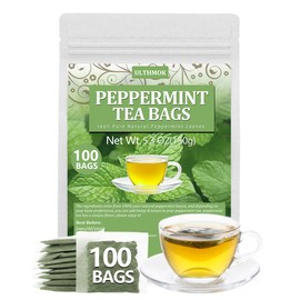 Premium Peppermint Tea Bags, 100 Tea Bags, Made with 100% Natural Peppermint Leaves, No Additives & Caffeine Free.