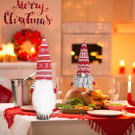 JOYEONDEF 4 Pieces Christmas Plush Gnomes Wine Bottle Topper Cover，knitted Tomte Christmas Bottle Cover Gnome Wine Bottle Bags New Year Decoration, Party Table Gifts (RED AND WHITE)