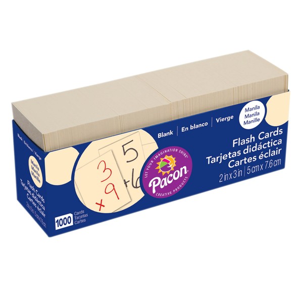 PACON - 6489 Pacon Blank Flash Cards - 2 x 3 - Pack of 1000 - Manila