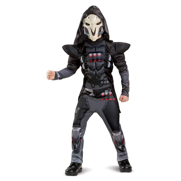 Overwatch Reaper Costume, Video Game Inspired Character Outfit for Kids, Muscle Padded Jumpsuit, Child Size Small (4-6) Black