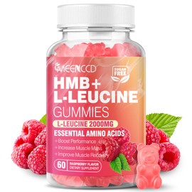 MEENCCD HMB and L-Leucine Gummies, 3000mg HMB and Leucine Amino Acid for Muscle Growth, Muscle Mass, Muscle Relief, and Fast Workout Recovery, for Men & Women, Sugar-Free, Raspberry Flavor, 60 Count