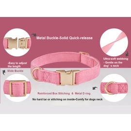 Ewinoom Soft Corduroy Dog Collar and Leash Set Adjustable Durable Dog Collars with Metal Buckle and Lead for Female Large Dogs,Hot Pink