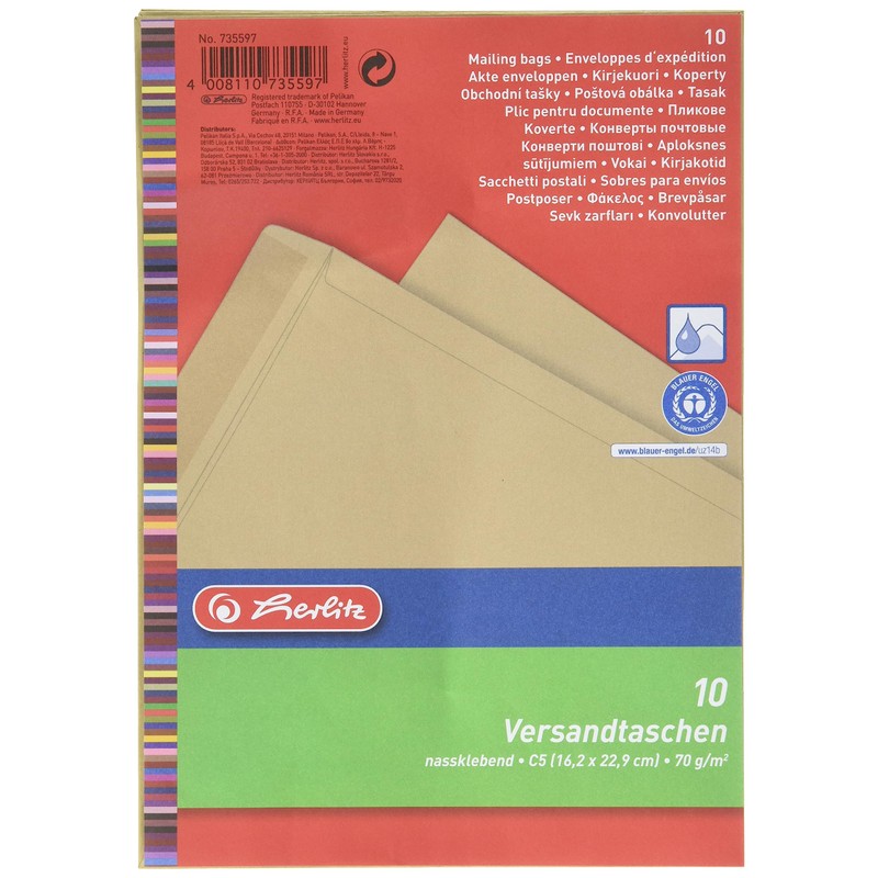 Herlitz C5 Mailing Bags Without Window - Brown