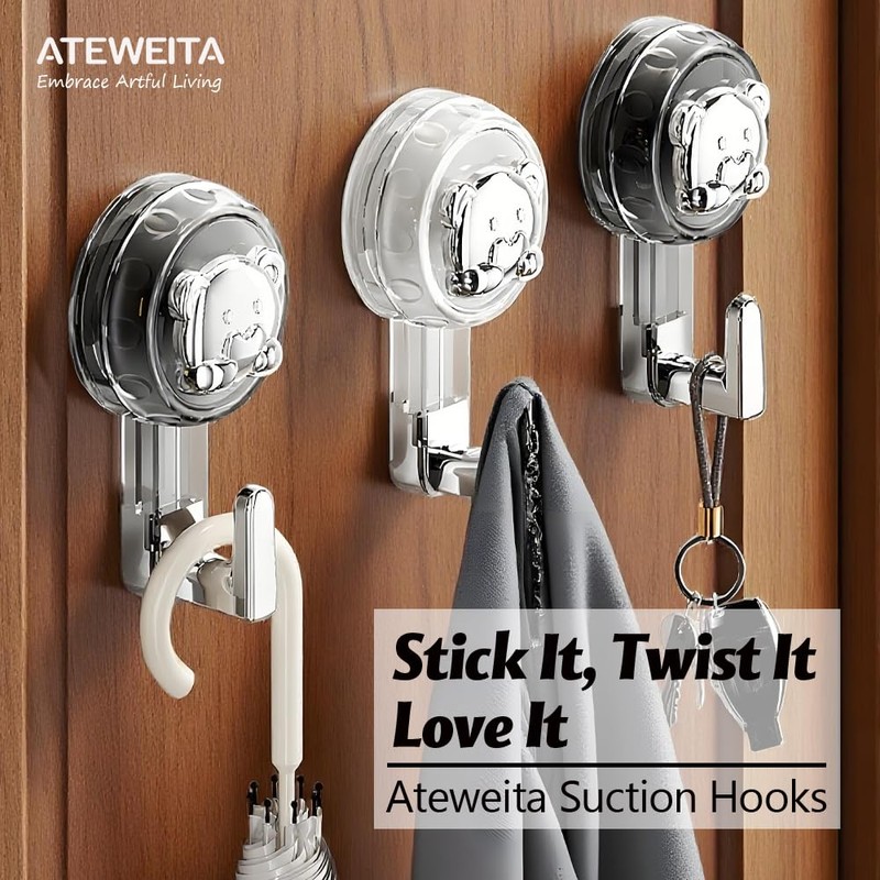 ATEWEITA Towel Hooks, No Drilling, Extra Strong Suction Cup Hook,