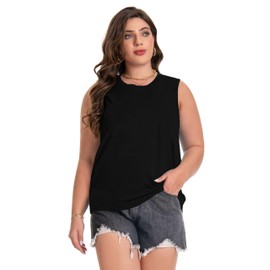Plus Size Tops for Women Sleeveless Summer Tank Top Loose Fit Casual Tunics Shirts (Solid Black, 3XL)