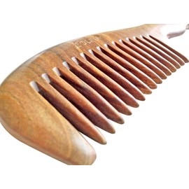 Unique Gift - Olina No Static Premium Quality Natural Green Sandal Wood Comb with Natural Wood Aromatic Smell (Wide-Tooth 3.5mm, Green Sandal Wood)