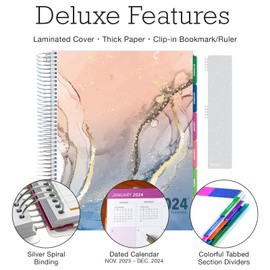 Deluxe Planner: 14 Months (Nov 2023 Through Dec 2024) 8.5"x11" Includes Page Tabs, Bookmark, Planning Stickers, Pocket Folder Daily Weekly Monthly Planner Yearly Agenda (Colorful Marble)