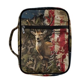 Belidome Hunting Camo Bible Cover Deer American Flag for Men Boys Women Girls Bible Case with Zipper Pockets Handle Pen Storage Book Journaling Protector Bible Tote Bag Patriotic Fourth of July Gifts