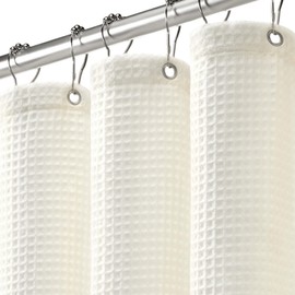 Long Waffle Weave Shower Curtain Cotton Fabric Texture Shower Curtain for Bathroom Ivory,72Wx78L