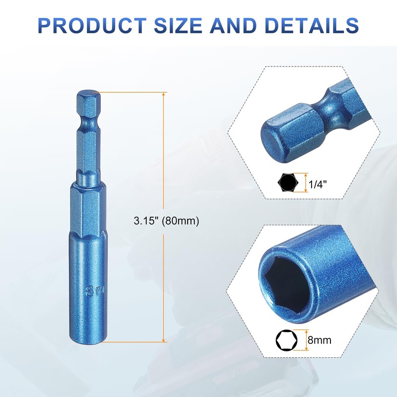 sourcing map 5pcs Nut Driver 8mm Hex Drive Socket CR-V