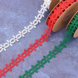3 Pcs Christmas Snowflake Ribbons Xmas Theme Snowflake Ribbon Solid Colors Snowflake Ribbon for Crafting Red Green White Snowflake Shape Ribbon for Christmas Decoration Gift Box Packaging (25mm×9m)