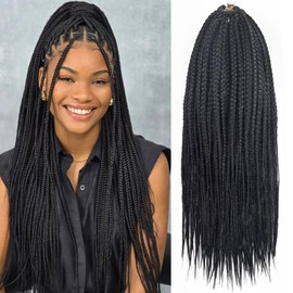Crochet Box Braids Pre Looped 18 inch Crochet Braids for Black Women 144 Strands Soft Medium Size Box Braid Crochet Hair Extensions with Thin Ends, Soft and Lightweight (Black, 18 Inch)