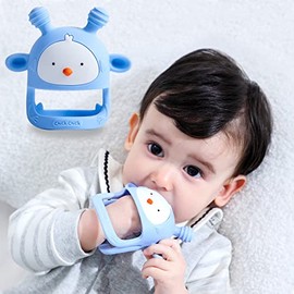 Silicone Baby Teething Toy Infants Rattling Teether Baby Chew Toys Never Drop Teether Soothing Pacifier for Babies 0-6 Months BPA Free Blue